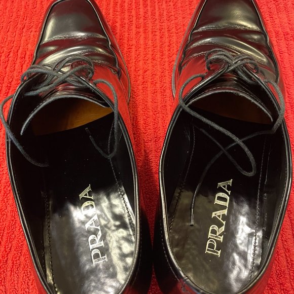 Prada Mens Patent Leather Upper and Out Soles Lace Up Black Made In Italy